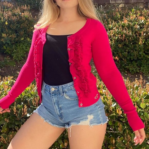 Hot Pink Ruffle front cardigan by Hollister - Picture 3 of 4